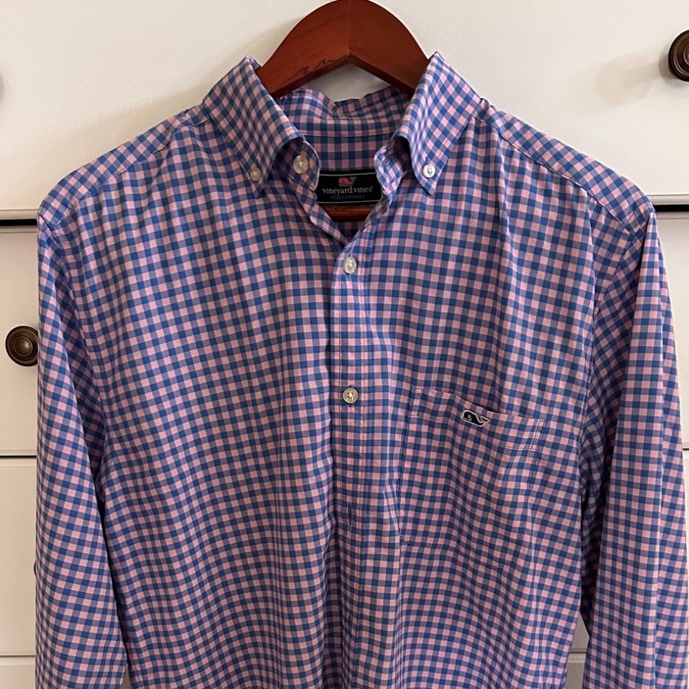 Vineyard Vines Performance Slim Fit Murray Shirt Blue Pink L/S Button Down